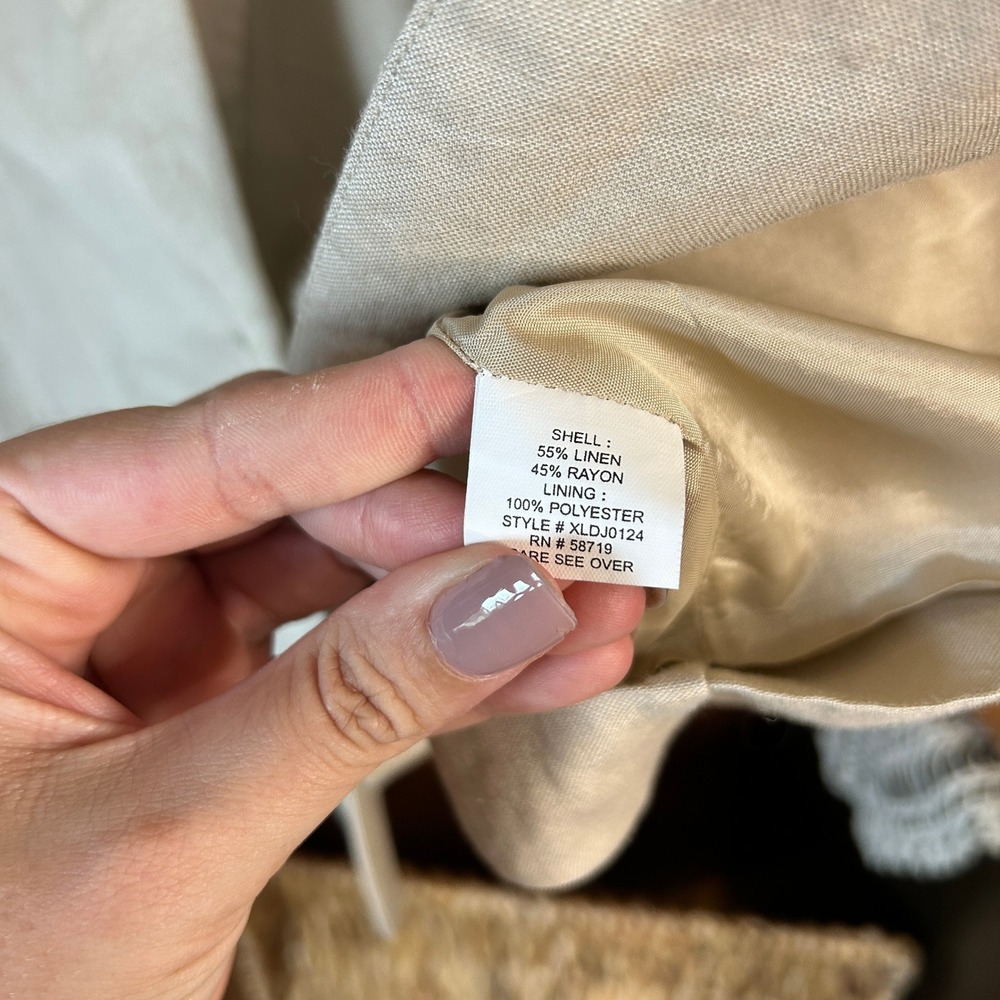 NY Collection Beige Single-Button Linen Blend Blazer Size 14 - Picture 6 of 7